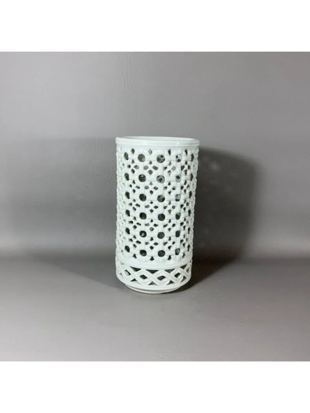 Vintage Chinese Celadon Openwork Ceramic Vase Reticulated Pierced Brush Pot Sign
